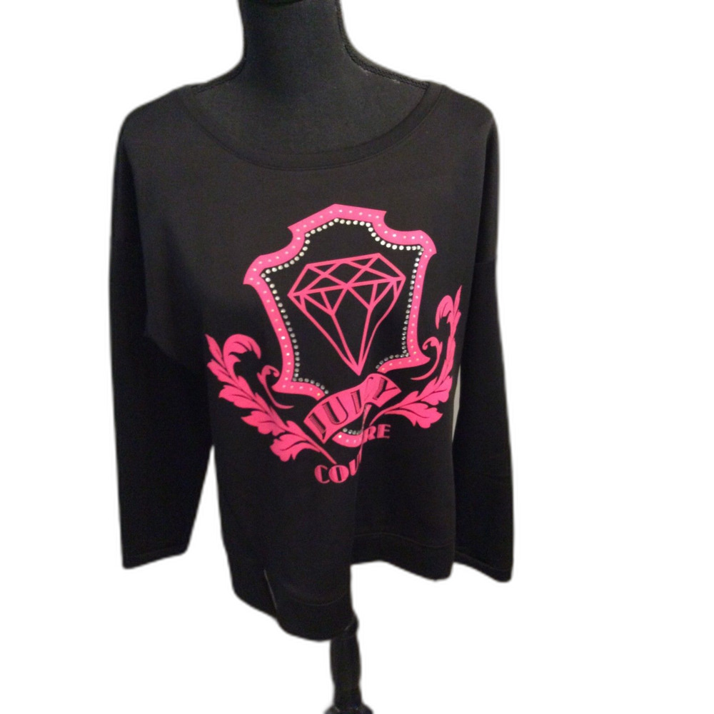 Juicy Couture Black Embellished Bling XL Black Pink Sweatshirt EUC